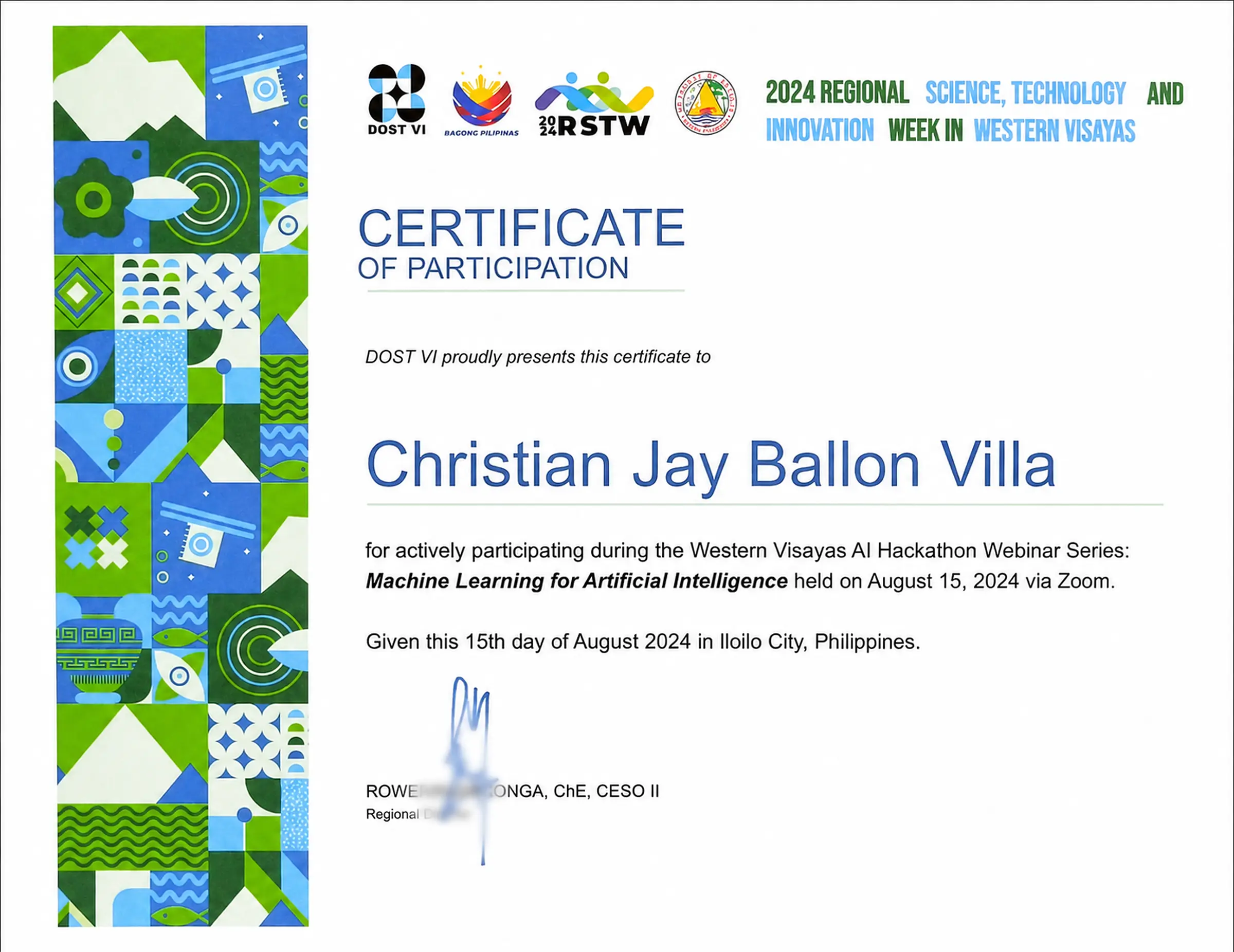 Machine Learning for AI certificate